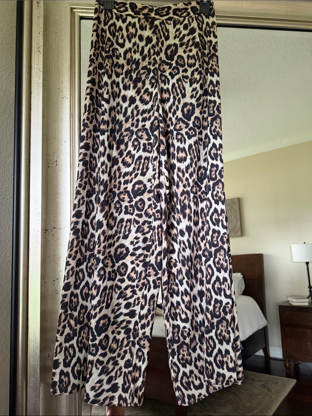 Alice + Olivia Leopard Print Maxi Wide Leg Pants in Beige and Black